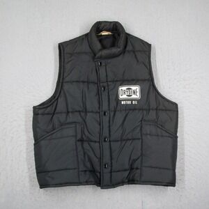 Vintage Warwick Drydene Motor Oil Puffer Vest Mens Large Black Snap Front USA